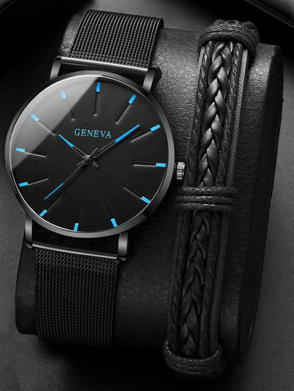 Watch + Bracelet Minimalist Men's Fashion Ultra Thin Watches Simple Men Busines image 7