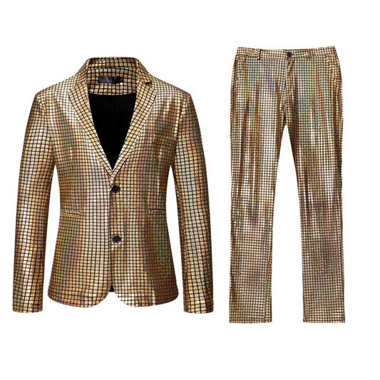 Grid Printed Men 2 Piece Suit Set Retro Punk Single Breasted Blazers And Pant S
