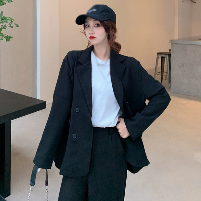 Women'S Korean-Style Loose Fit Blazer | Notched Collar Single-Button Office Jacket