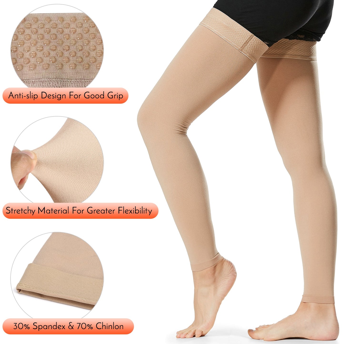 1Pair Medical Open Toe Thigh High Compression Stockings with Silicone Band for image 4