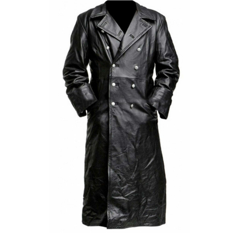 2024 Spring Men Faux Leather Trench Fashion Long Sleeve Autumn Windbreaker Coat image 2