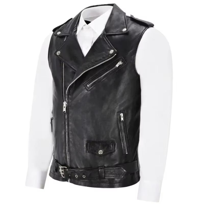 2024 The Latest Men's Leather Vest Men's Motorcycle Jacket Men Vest Biker image 1