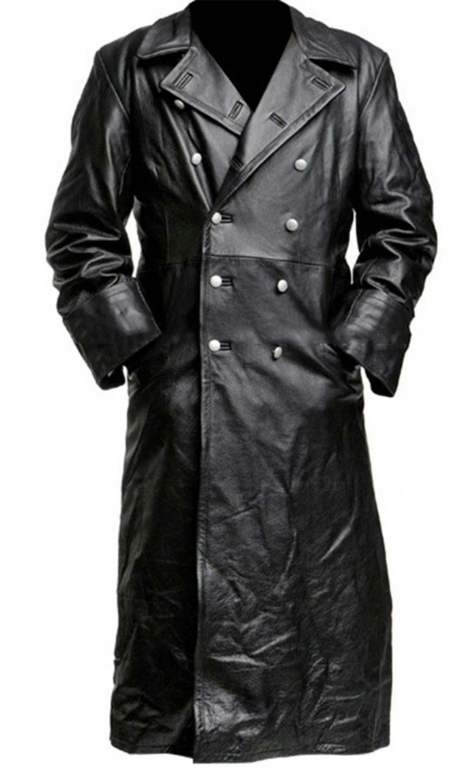 MEN'S GERMAN CLASSIC WW2 MILITARY UNIFORM OFFICER BLACK LEATHER TRENCH COAT image 3