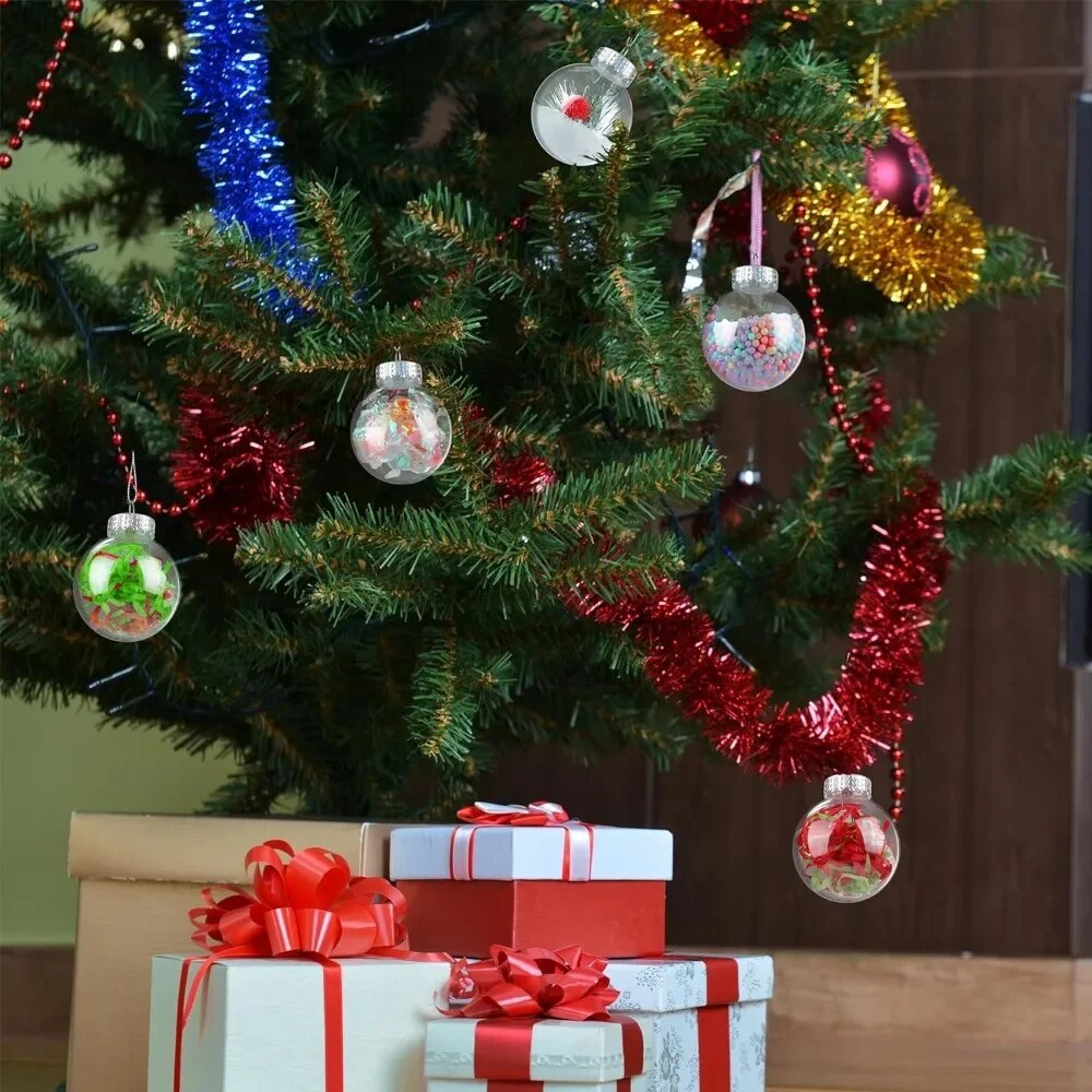 100 Pieces 2.36 Inch Christmas Round Clear Plastic Ball Ornaments Bulk Hanging image 3
