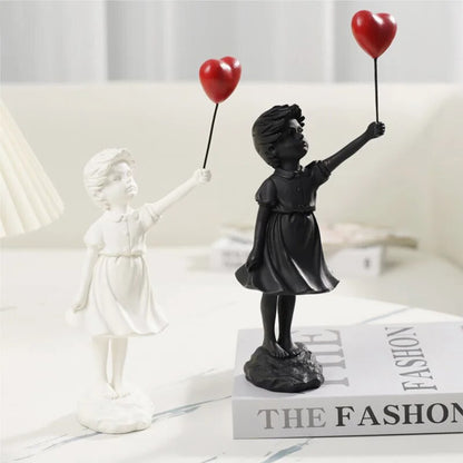 Flying Heart Banksy Balloon Girl Figurine Modern Resin Art Sculpture Craft Home image 5