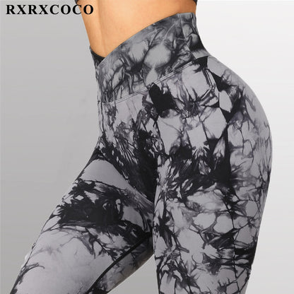 Tie Dye Women Leggings Pants Irregular High Waist Casual Fitness Yoga Pant Soli image 7