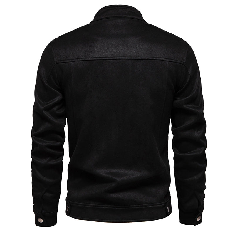 Men s Classic Suede Bomber Jacket with Stand Collar and Zipper Closure - Stylis image 6