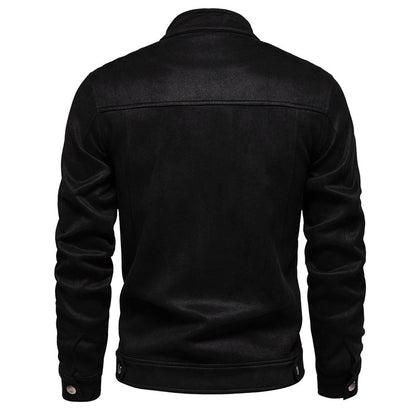 Men'S Classic Suede Jacket - Stand Collar Zipper Closure Stylish Casual Coat