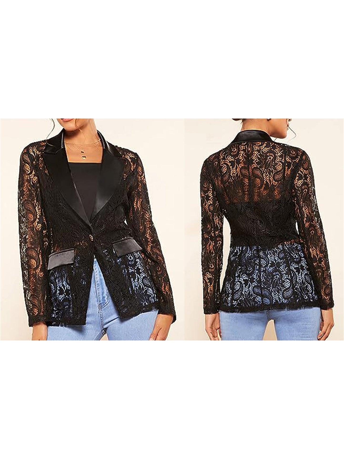 Women s Fashion Blazer Solid Color Open Front Lapel Long Sleeve Elegant Jacket  image 2