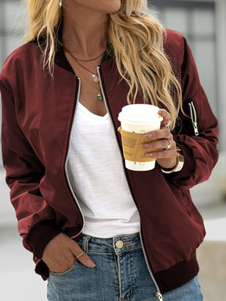 2024 Women Elegant Office Stand Collar Jackets Zipper Pocket Long Sleeve Thin J image 2