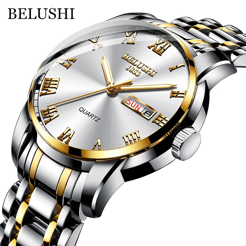 BELUSHI Men Watch Stainless Steel Top Quailty Luxury Push Button Hidden Clasp W image 8