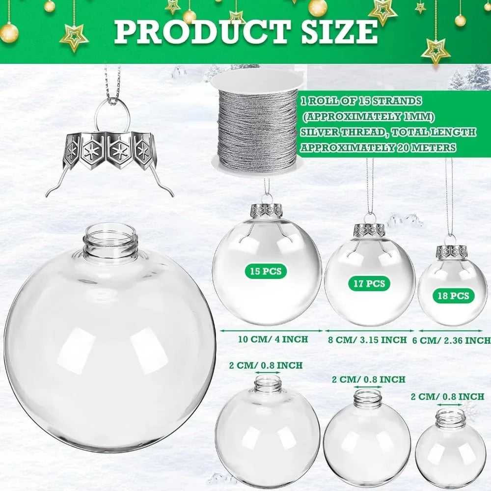 50 Pcs Clear Plastic Ornaments with Lid Rope Hanging Christmas Fillable Balls O image 5
