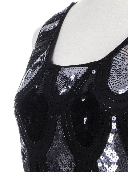 Women Fit Scalloped Hem Shimmer Sequin Fish Scale Embellished Look Dress Solid image 5