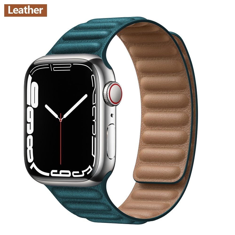 Leather Link For Apple Watch Band 45mm 41mm 44mm 40mm 49mm Original Magnetic Lo image 8