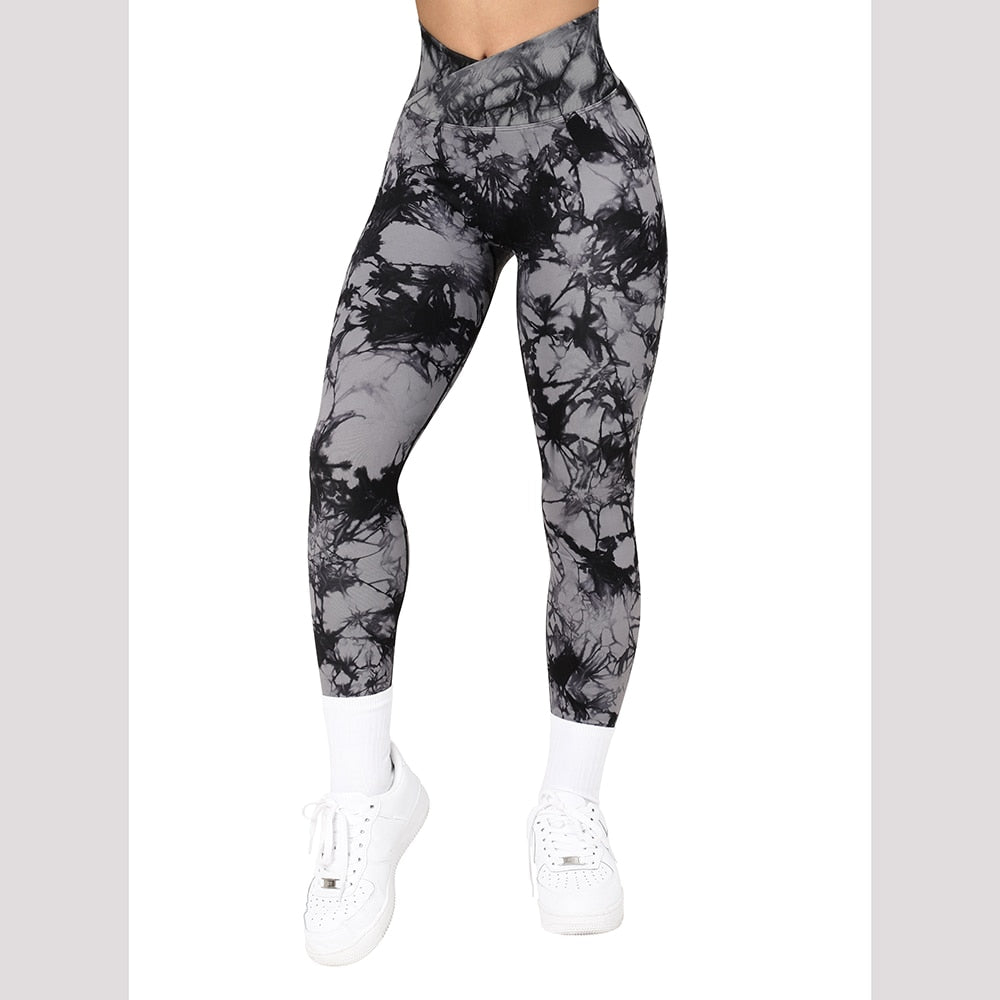 Tie Dye Women Leggings Pants Irregular High Waist Casual Fitness Yoga Pant Soli image 9