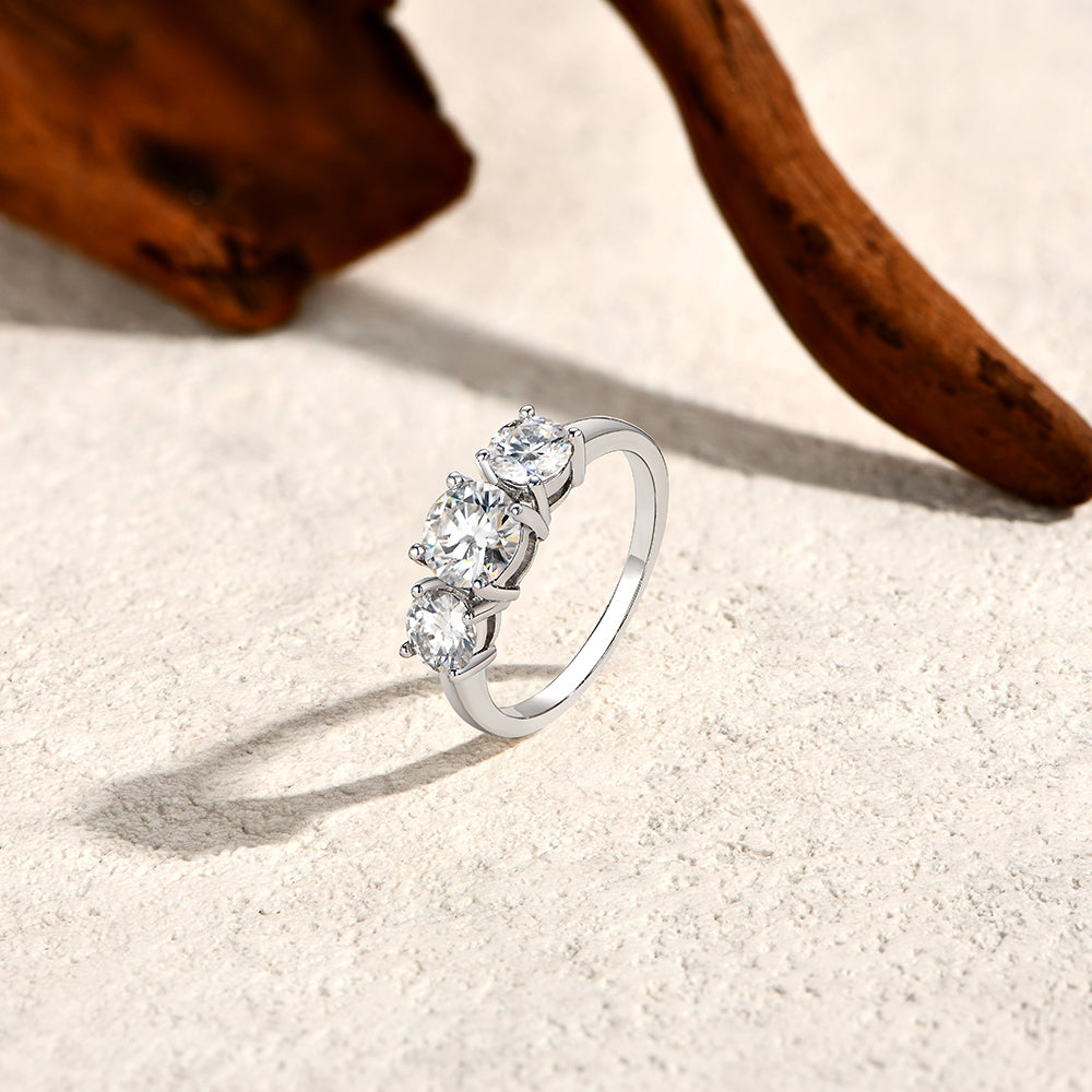 ATTAGEMS Three Round Cut Moissanite Rings S925 Sterling Silver 18K Gold Plated  image 4