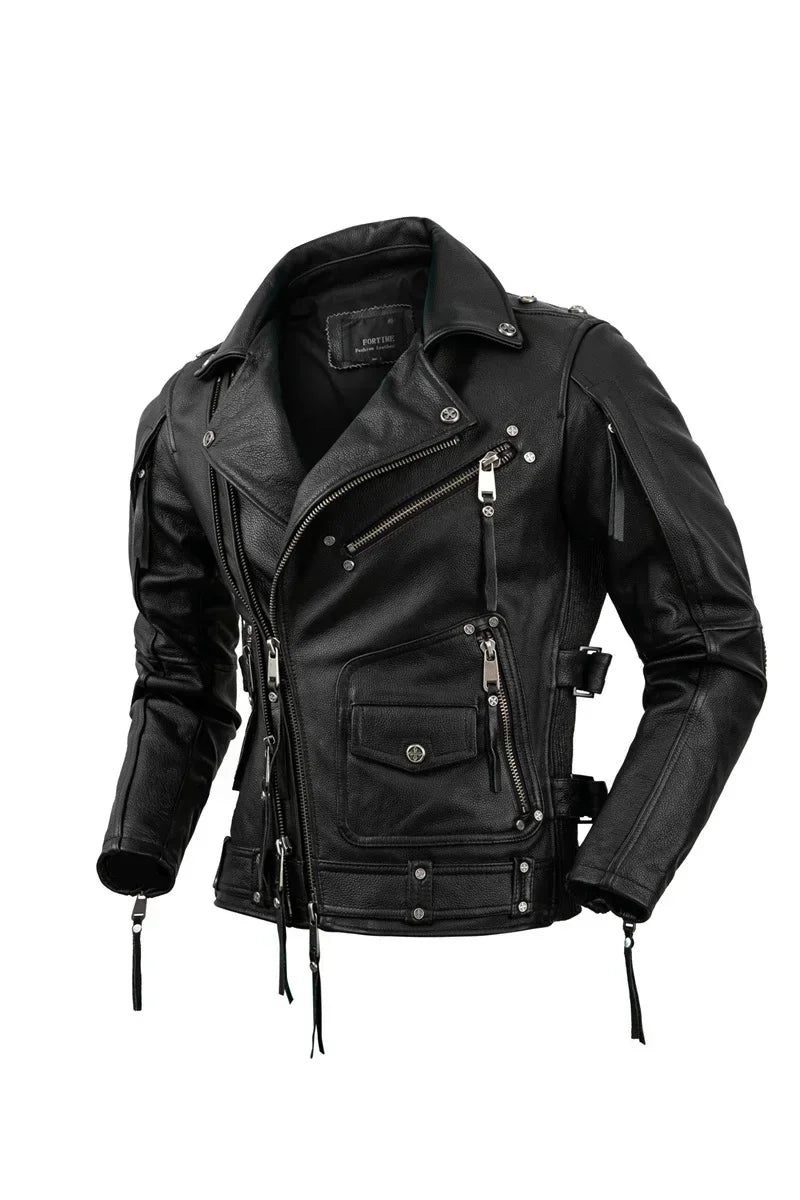 2024 Black Genuine Leather Jacket Men Motorccyle Style Plus Size 5XL Real Natur image 4