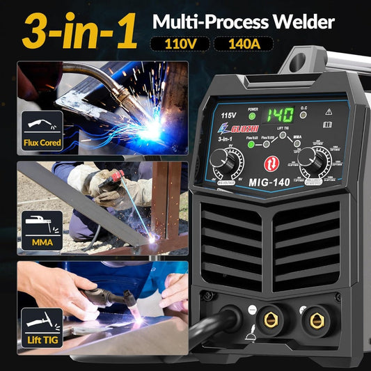 110V Flux Core MIG/Stick/Lift TIG 3 in 1 MultiProcess Welding Machine with Syne