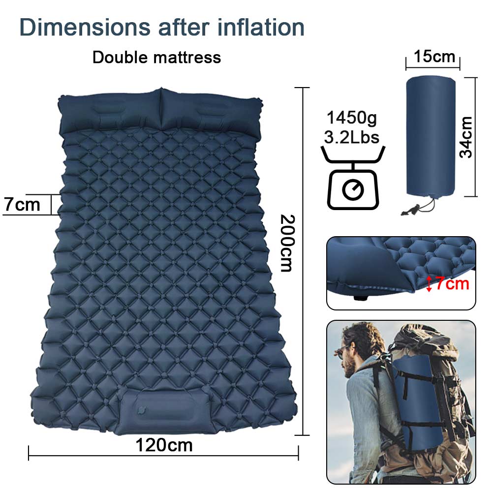 Inflatable Mattress 2 Person Outdoor Camping Mat with Air Pillow Portable Air M image 7