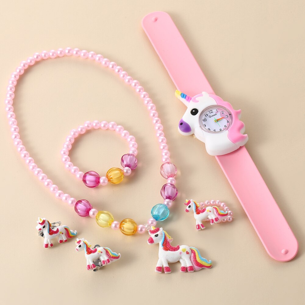 Children Rainbow Horse Patter Watch Jewelry Set Necklace Earrings Ring Bracelet image 7