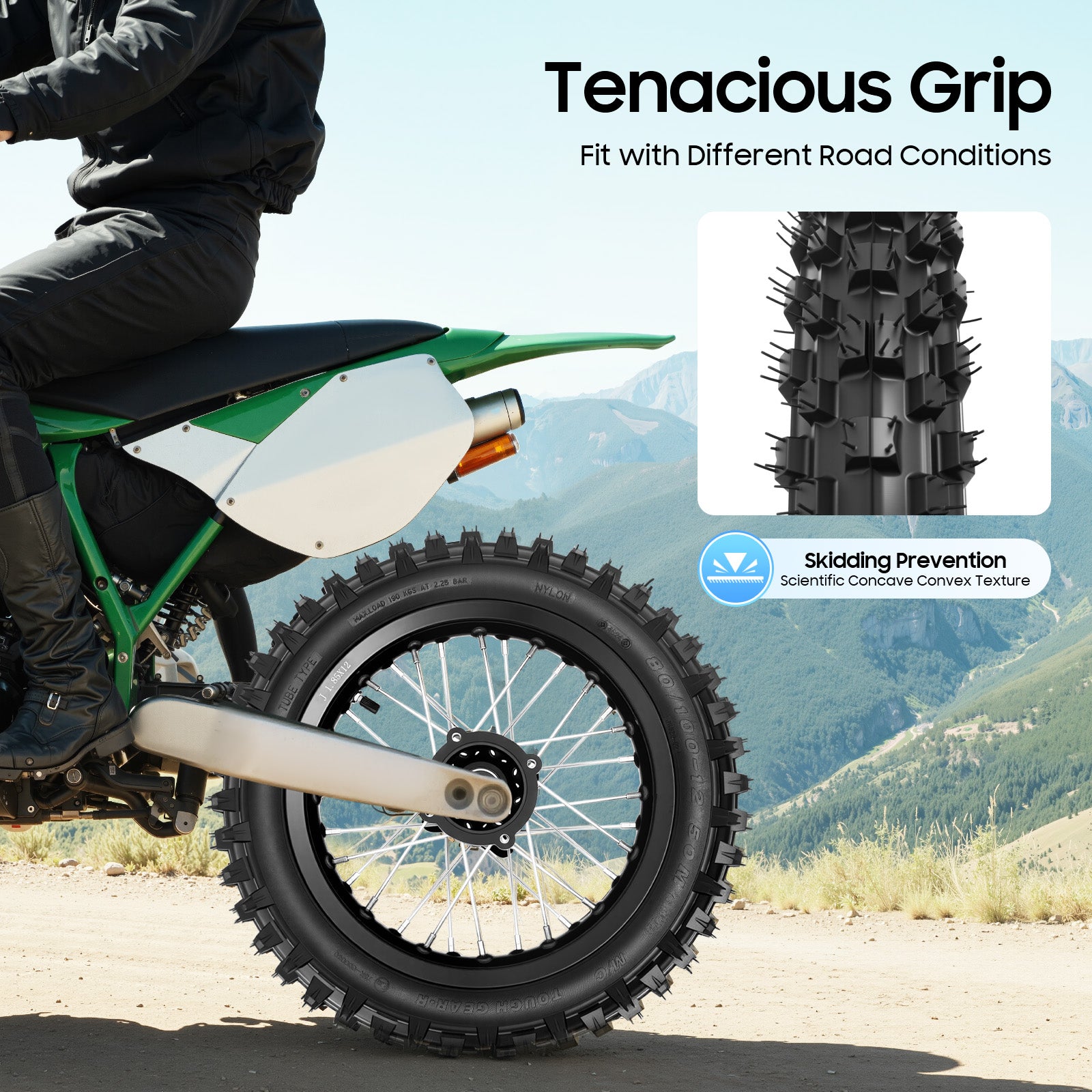 Off-road Motorcycle Wheel Tire Set 60/100-14 Front 80/100-12 Rear Enhanced Grip image 2