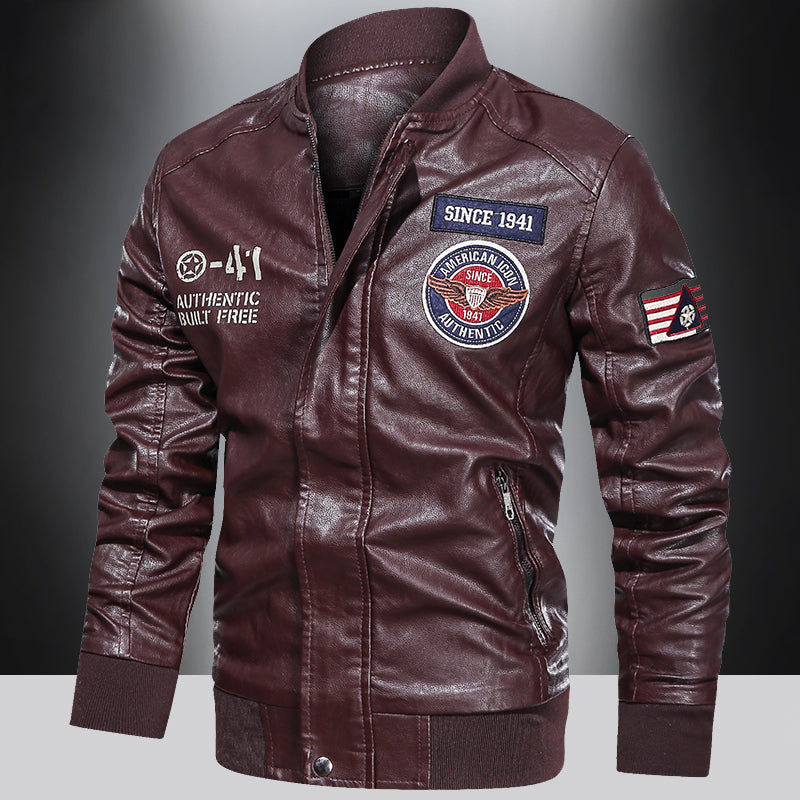 Spring and Autumn Men's Motorcycle Suit Leather jacket Color blocking American  image 6