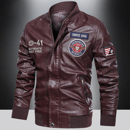 Spring and Autumn Men Motorcycle Suit Leather jacket Color blocking American  image 6