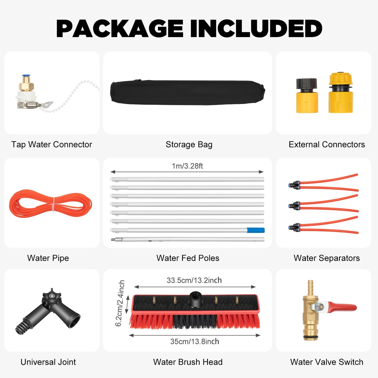 3-in-1 Water Fed Pole Cleaning Kit 24.3ft Window Cleaning Poles 180 Adjustabl