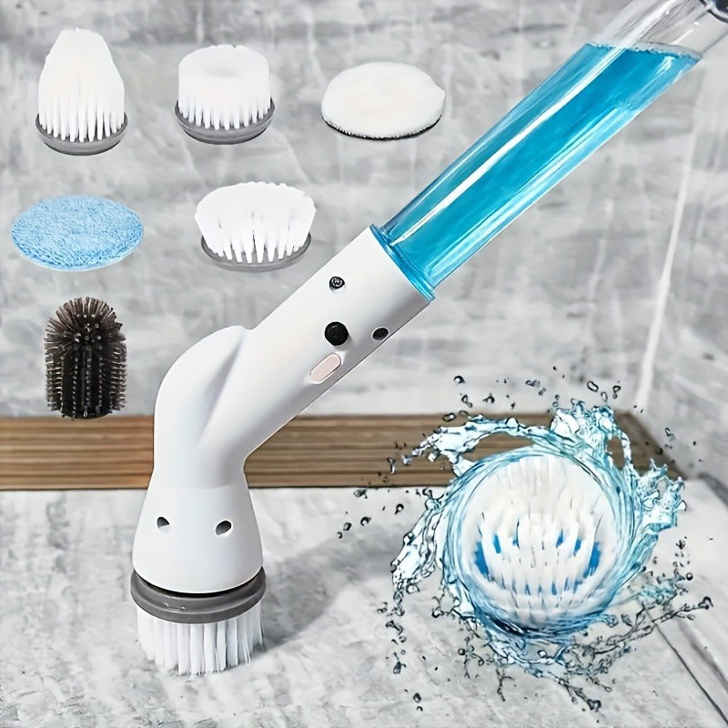 Rechargeable Power Scrubber with Adjustable Long Handle and 6 Replaceable Brush image 1