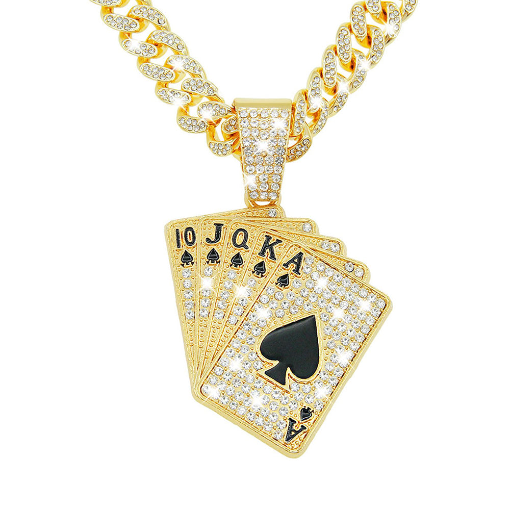 18K Gold Plated Hip-Hop Iced Out Spades Playing Card Necklace Men's Personalize image 4