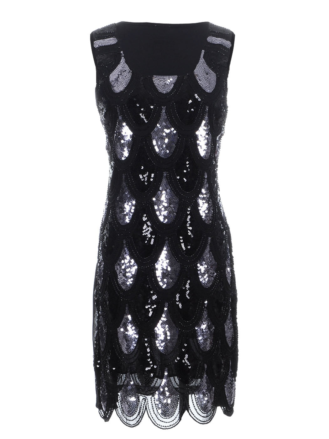 Women Fit Scalloped Hem Shimmer Sequin Fish Scale Embellished Look Dress Solid image 1