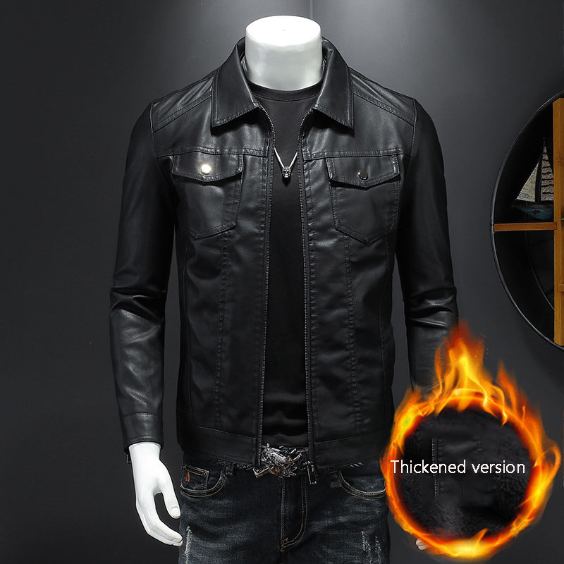 Men lapel leather jacket autumn oversized slim motorcycle riding suit winter