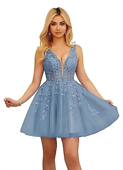  V-Neck Sleeveless Cocktail Party Dresses Appliques Beading A-Line Sho image 5