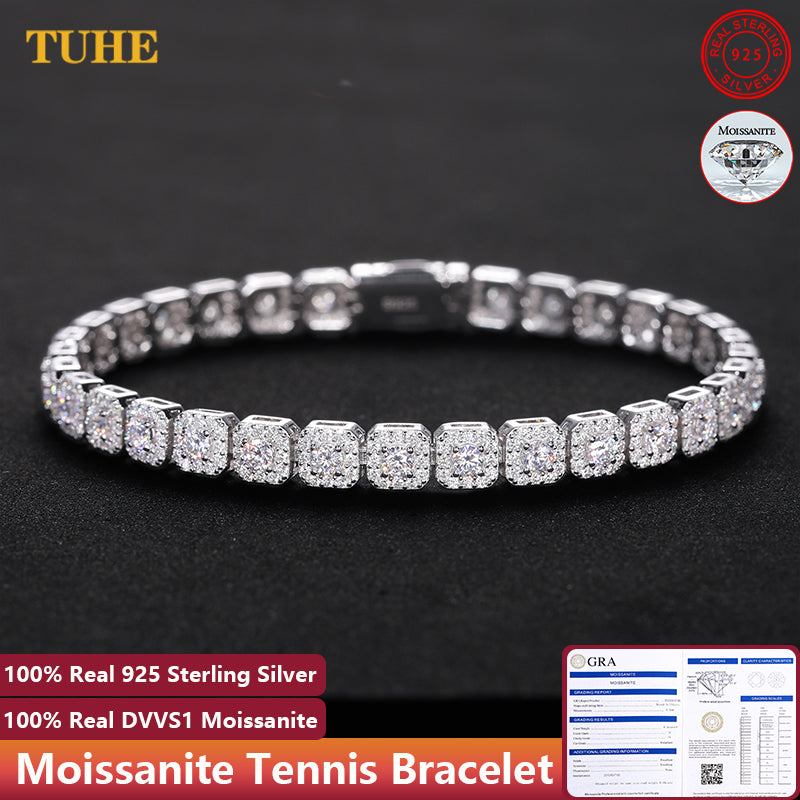 Iced Out Moissanite Halo Tennis Bracelet for Women Men S925 Sterling Silver 18k image 1