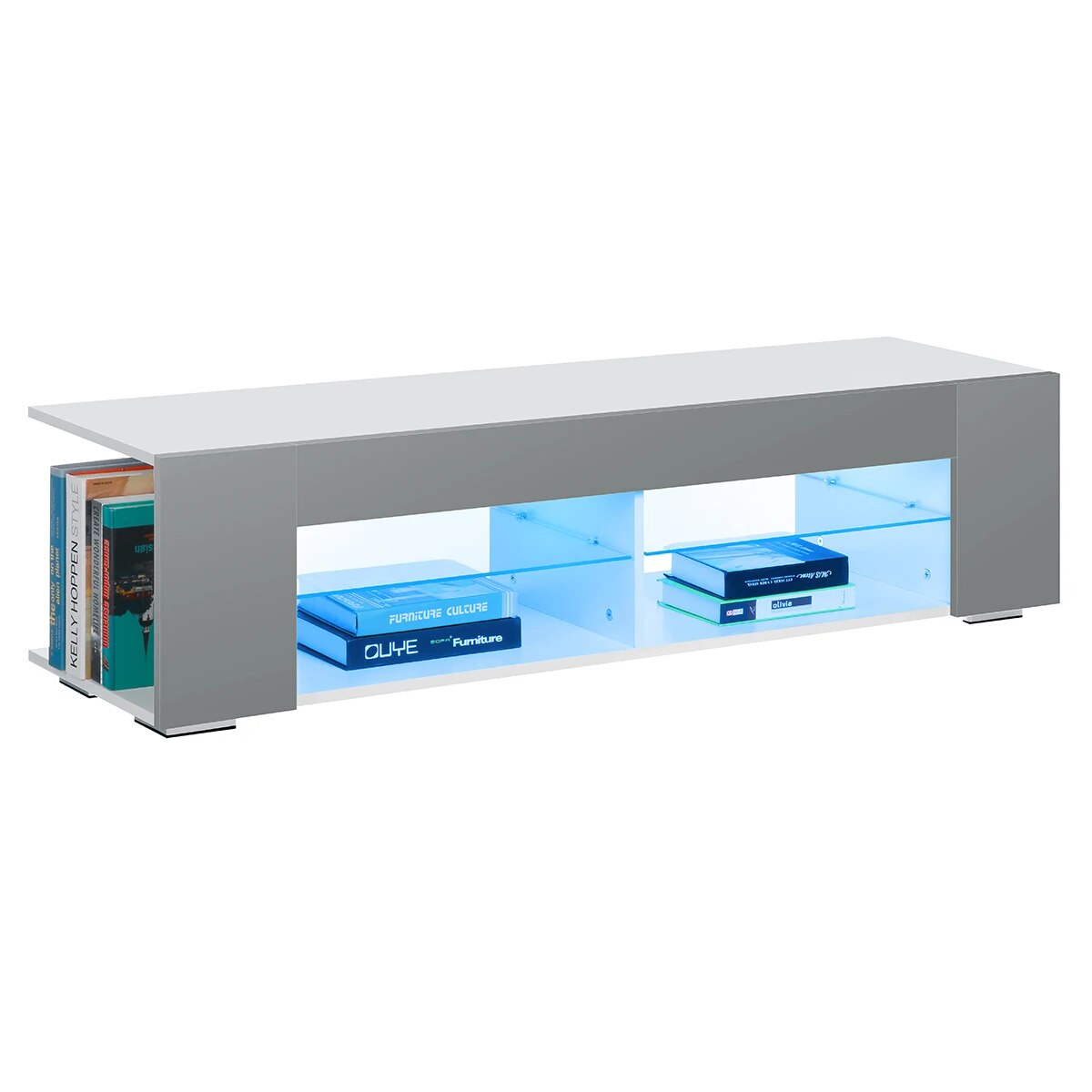 High Gloss Modern TV Stand Bookshelves With LED Light 4-Shelf Console Cabinet H image 4