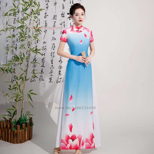 2024 vietnam aodai dress traditional chinese improved qipao national flower pri