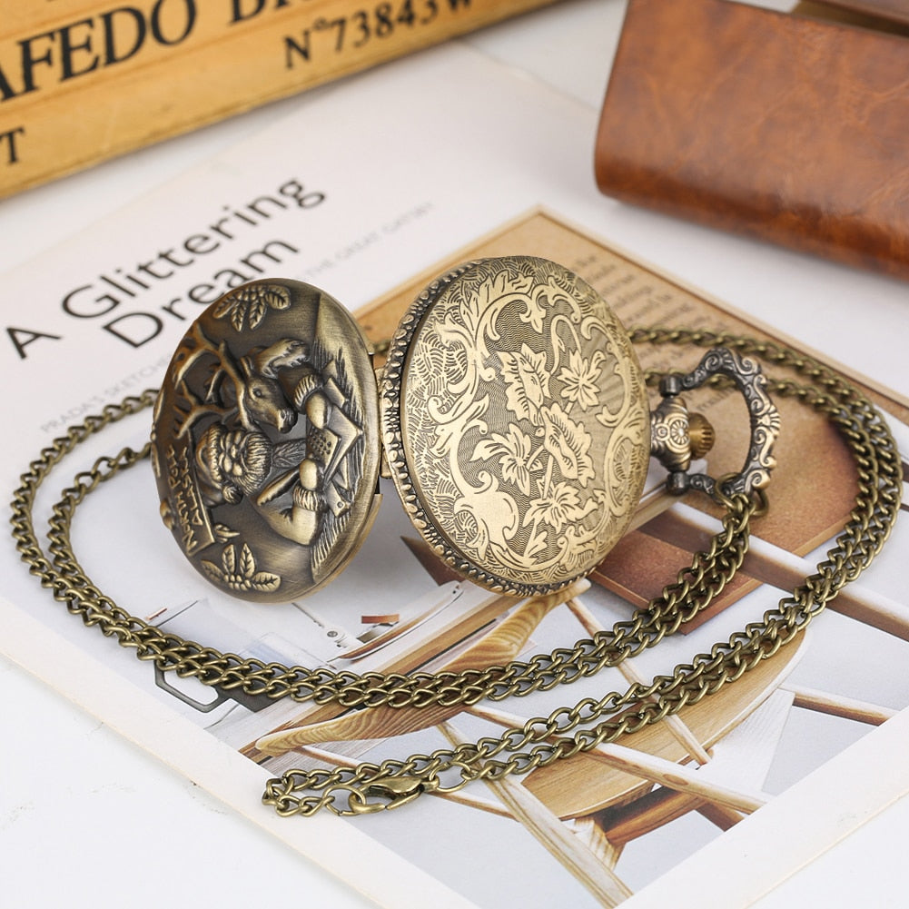 Vintage Bronze Christmas quartz pocket watch Men Women Necklace Wall Clock Arab image 2