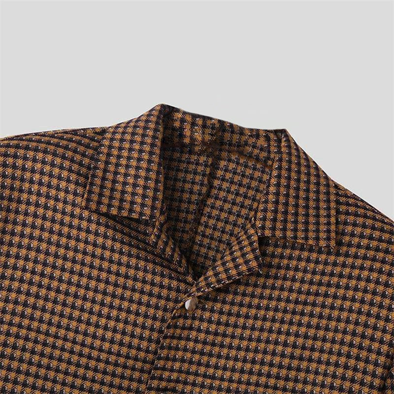 Men s Classic Plaid Print Short Jacket Lapel Collar Button Front Coat Autumn Ou image 5