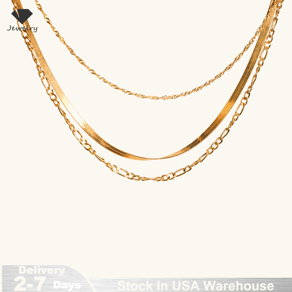Layered Chain Handpicked Brass Chain Triple Layers Necklace 14K Gold Plated Wat image 2