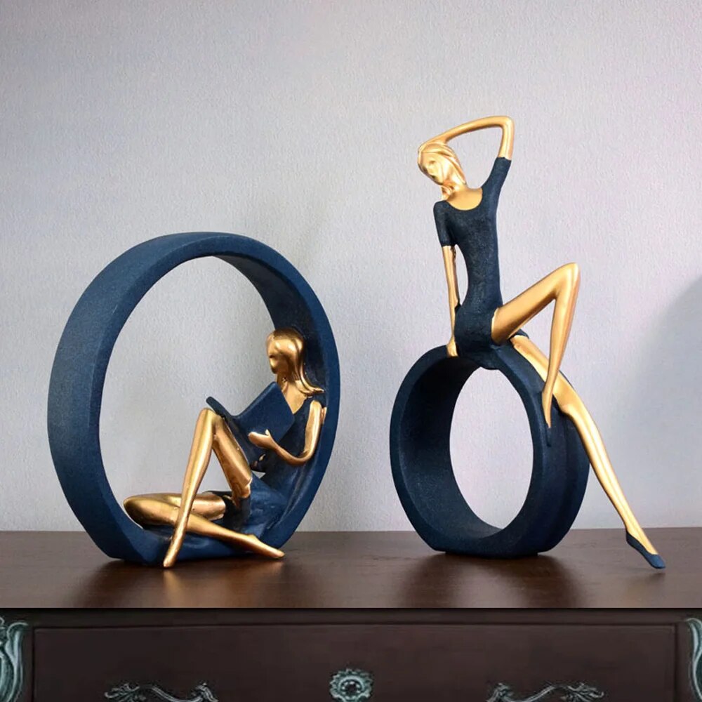 2PCS Yoga Girl Figurine Reading Girl Statue Ornament for Desktop Office Bedroom image 0