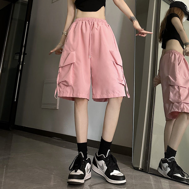 ZOKI Women High Waist Cargo Shorts American Style Streetwear Summer Wide Leg Pa image 4