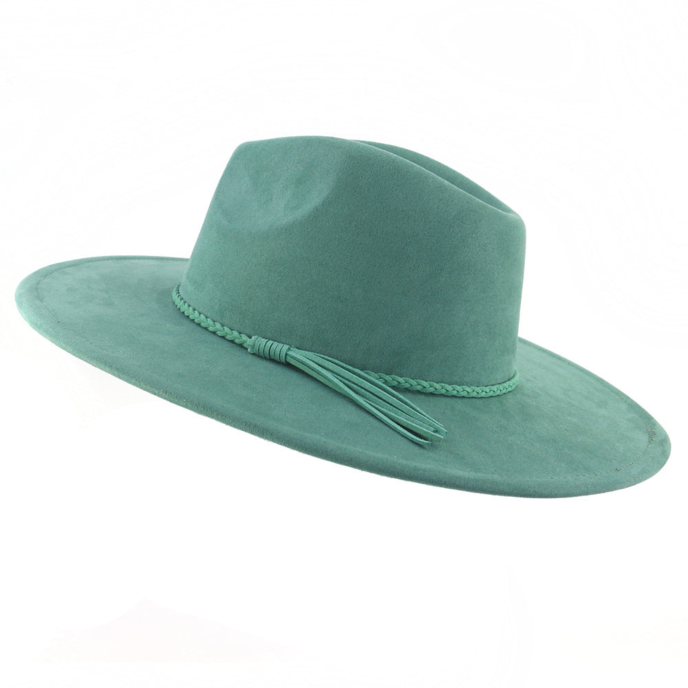 Suede Top Hat 9.5cm Wide Brim Fedora Hat Men Women Autumn Winter Felt Jazz Hats image 12