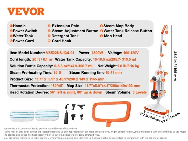 VEVOR Steam Mop Cleaner 5-in-1 High Temperature Steam Cleaner Multipurpose Floo image 0