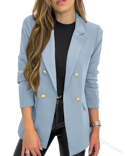 Women Classic Buttons Slim Fitting Blazer Jacket Solid Color Casual Long Slee image 3