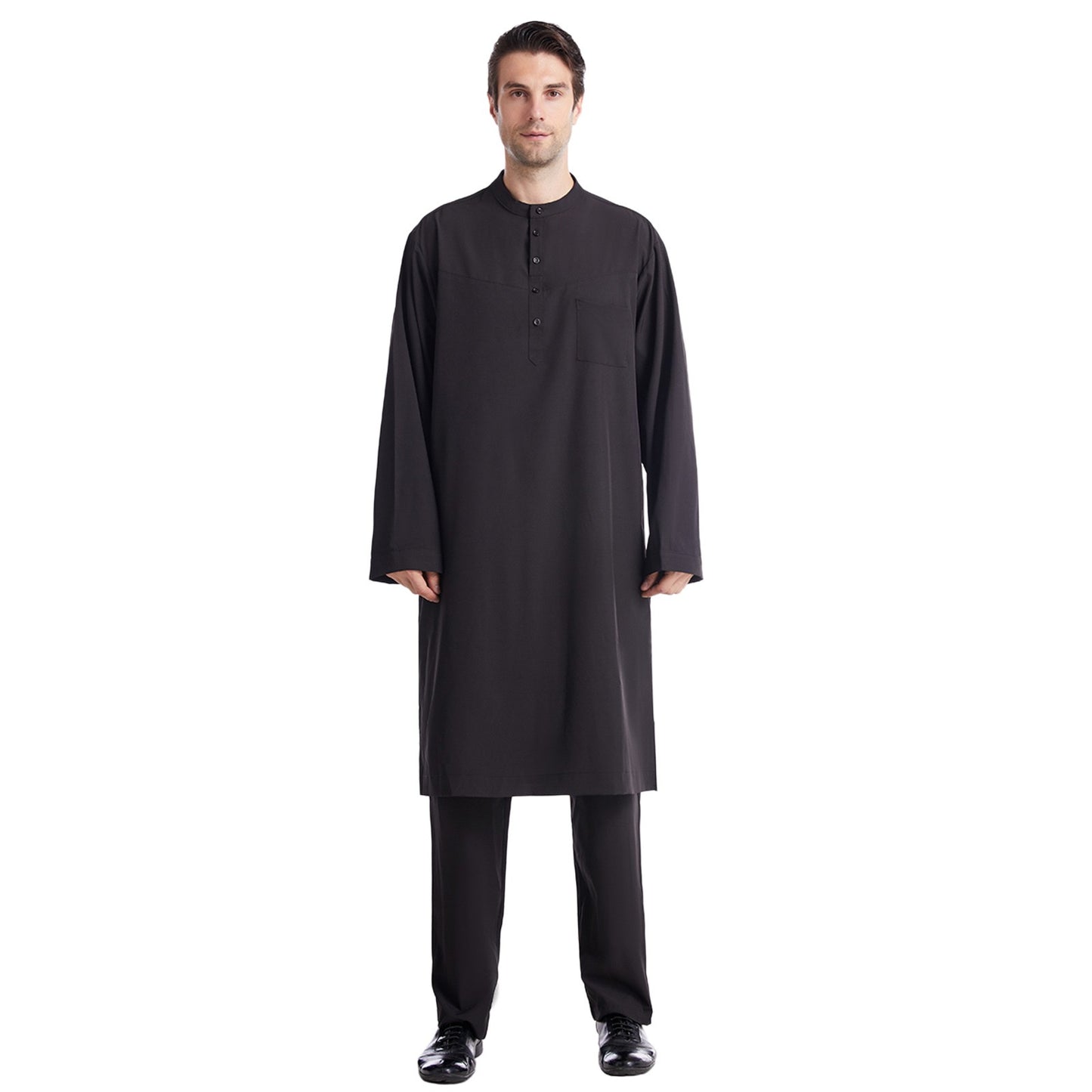 Muslim Robe Arab Men Thobe Ramadan Two Pieces Set Solid Color Arabic Pakistan S image 3