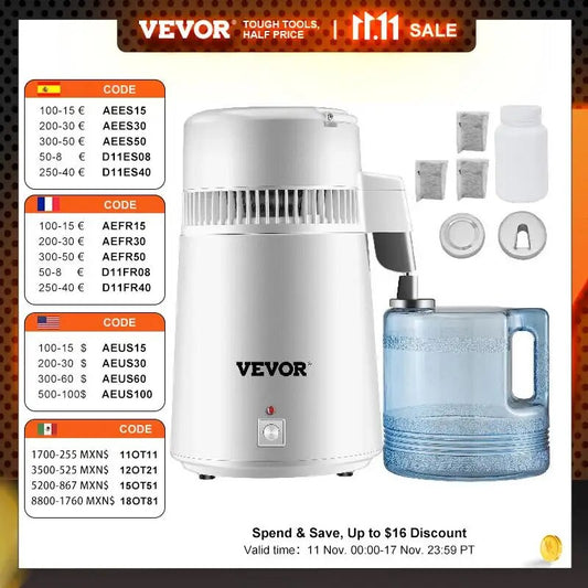 4L Water Distiller Purifier Filter Dispenser Heating Drinking Bottle Soft