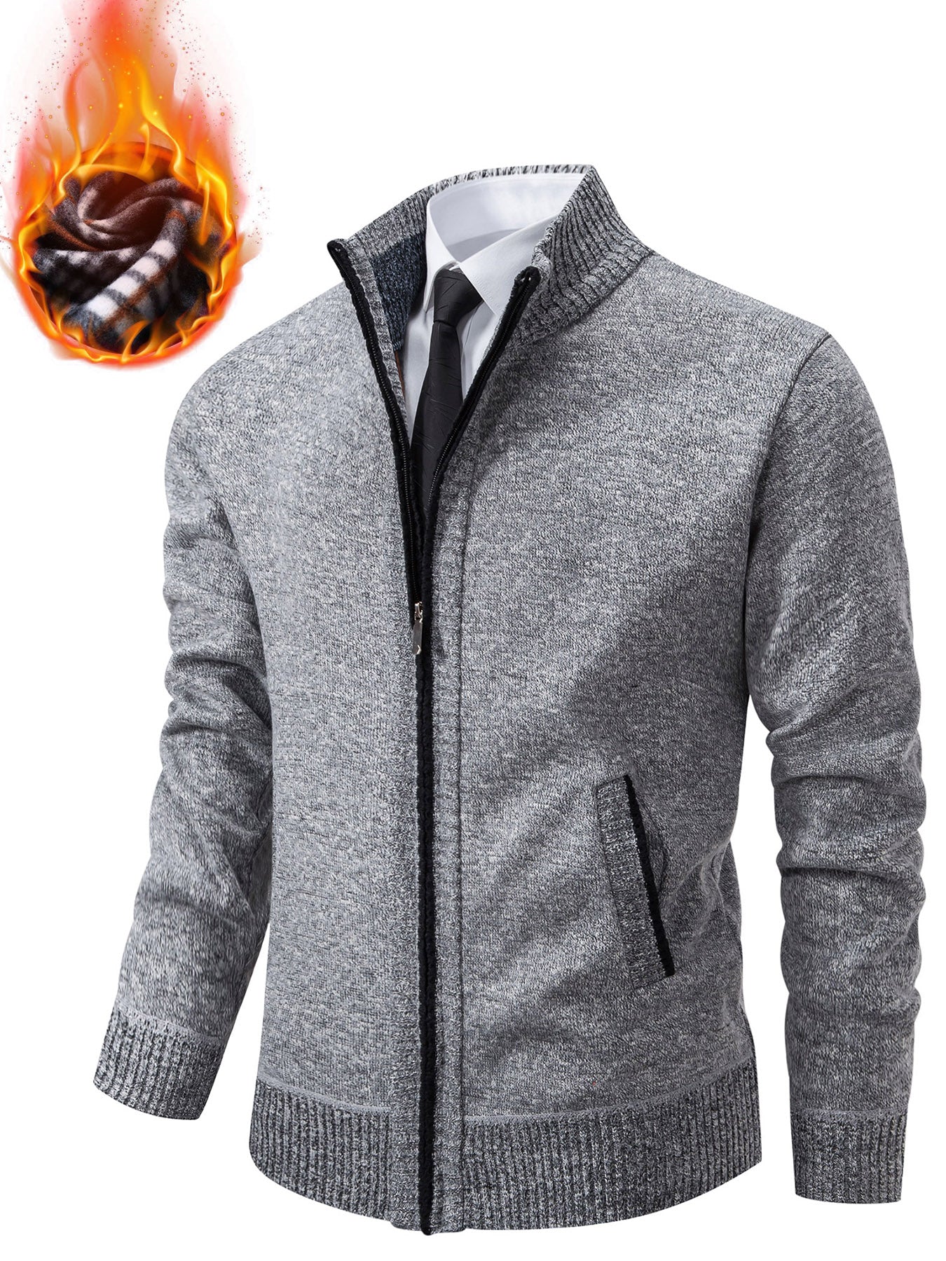Men's Knit Sweater Cardigan, Zipper Stand-Up Collar Sweater Jacket, Regular Fit image 1