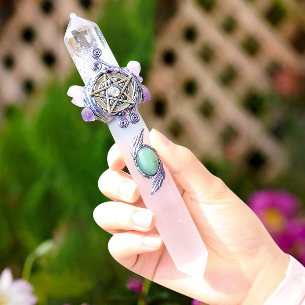 1PC Crystal Scepter Chakra Natural Quartz Crystal Point Magic Wand Stick Wicca image 3