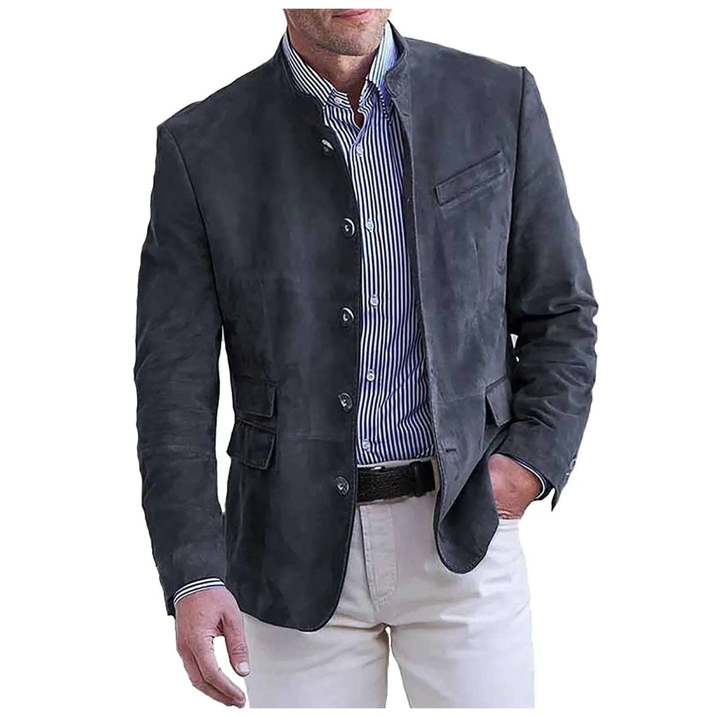Men's Business Suit Coat Jacket Vintage Casual Suede Sport Coats Fashion Slim Fit