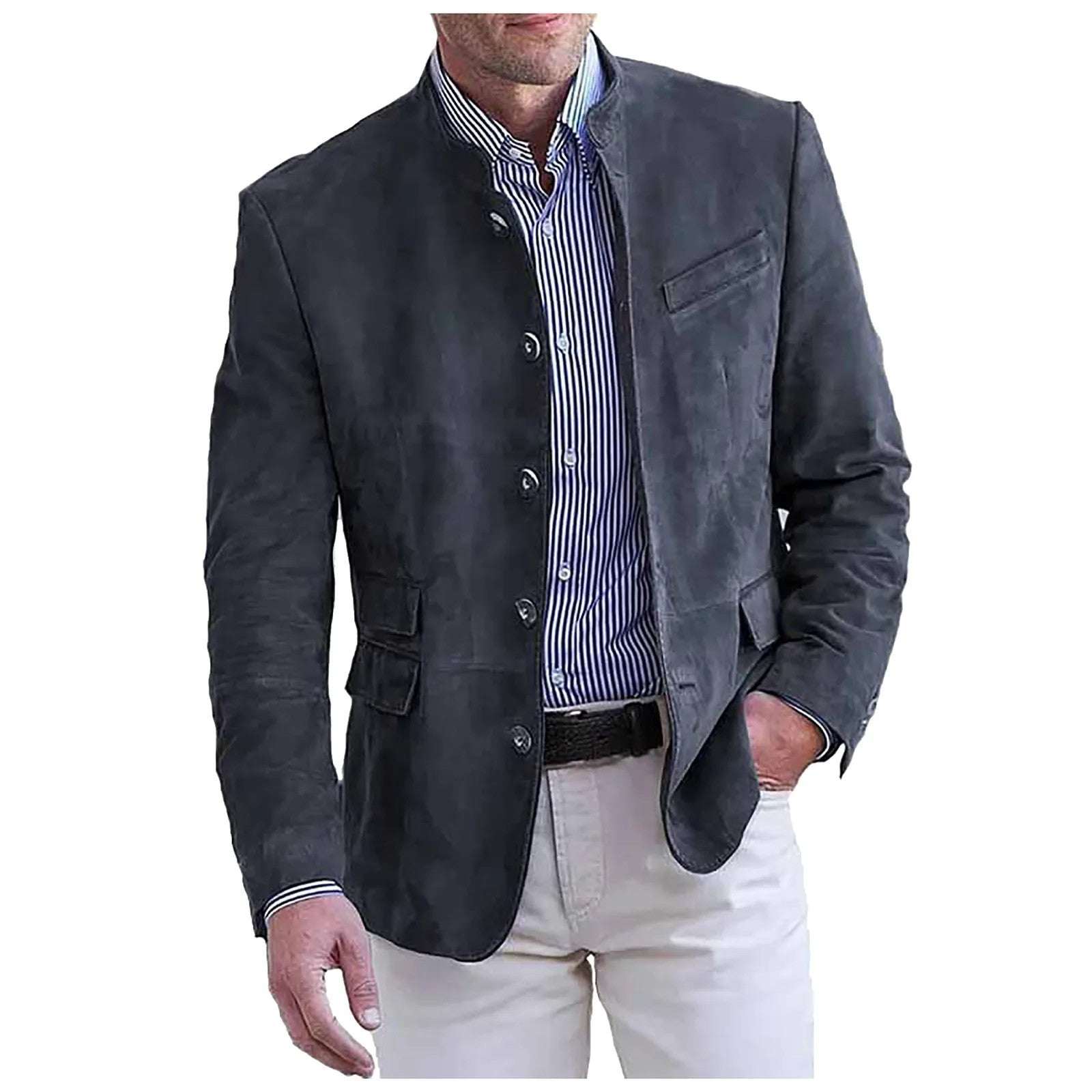 Men's Business Suit Coat Jacket Vintage Casual Suede Sport Coats Fashion Slim Fit